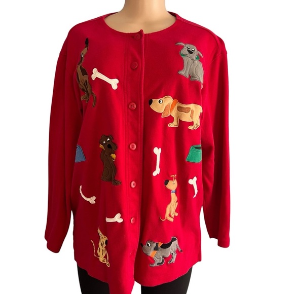 Bechamel Vintage Quirky Red Cardigan with Dog and Bone Embroidery - Picture 1 of 9